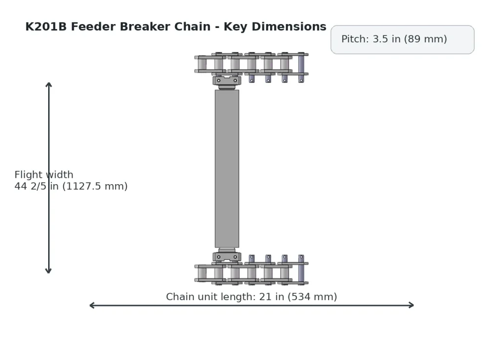 k201b feeder breaker chain dimensions